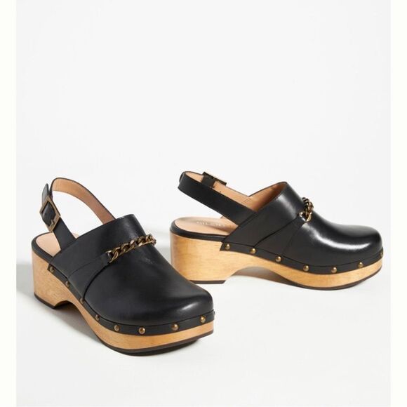 Anthropologie Silent D Georgia Slingback Heeled Black Clogs - Picture 1 of 5